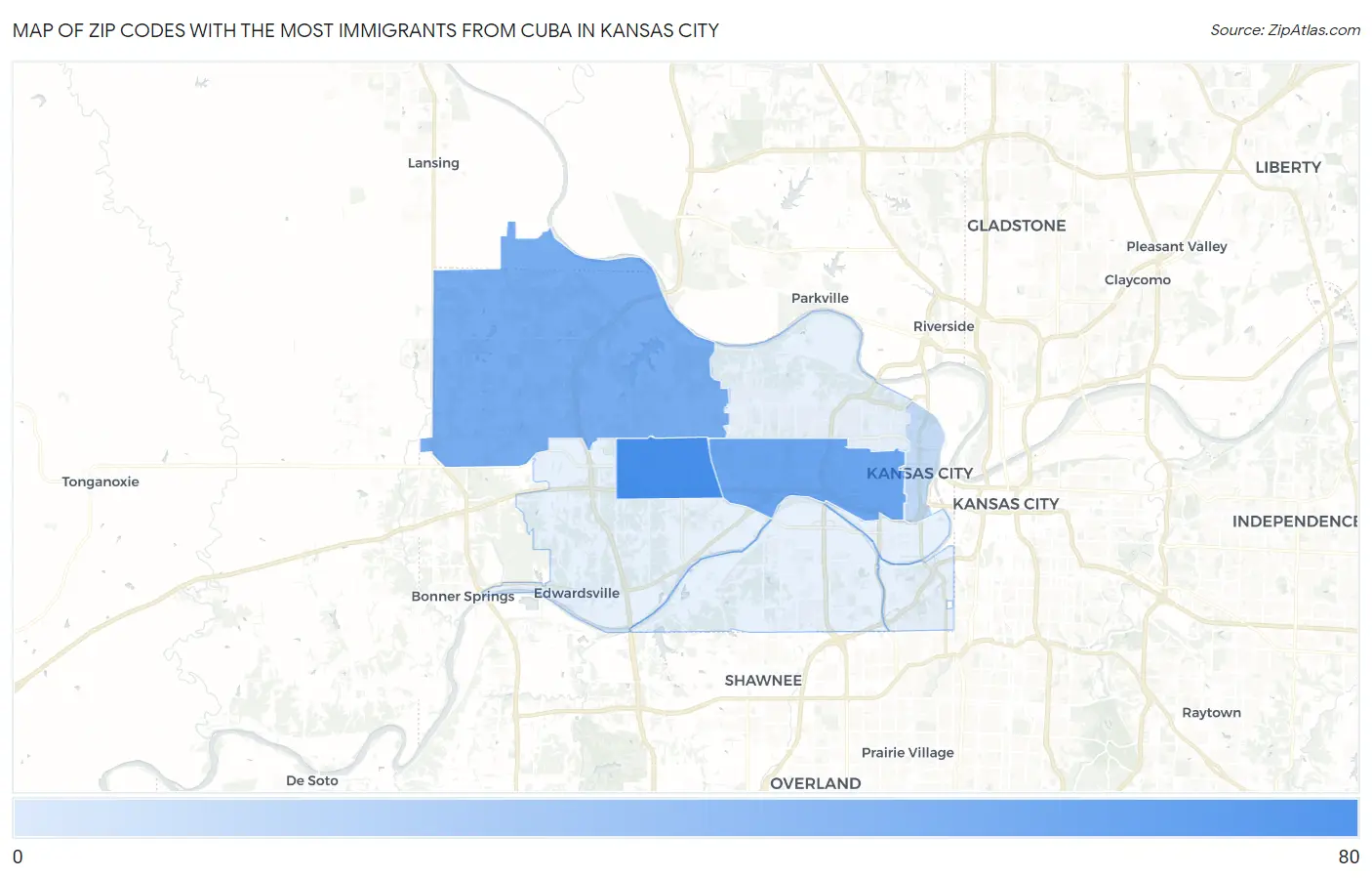 Zip Codes with the Most Immigrants from Cuba in Kansas City Map