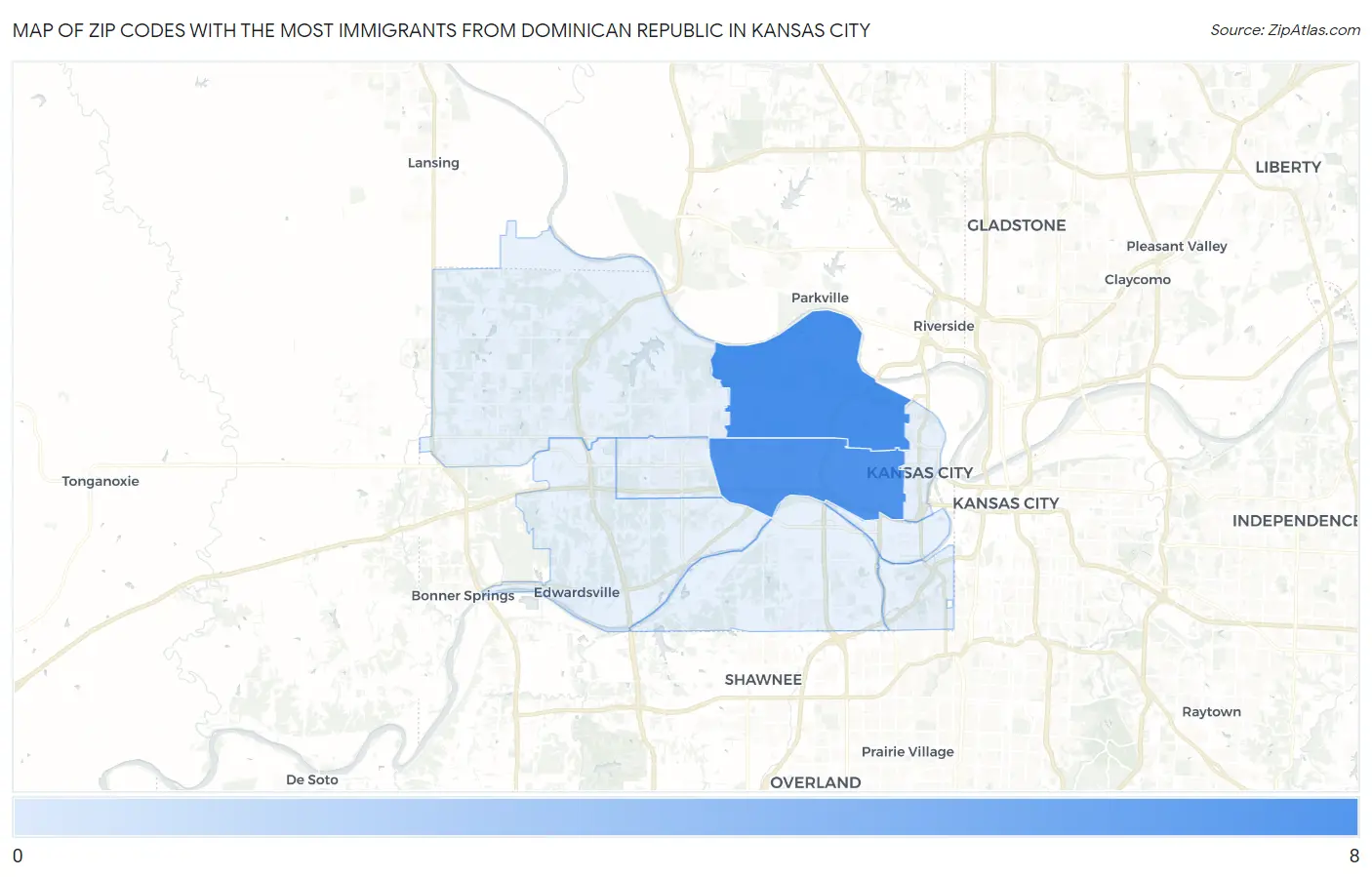 Zip Codes with the Most Immigrants from Dominican Republic in Kansas City Map