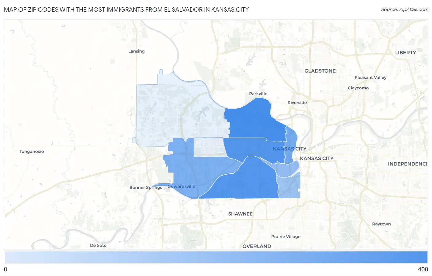 Zip Codes with the Most Immigrants from El Salvador in Kansas City Map