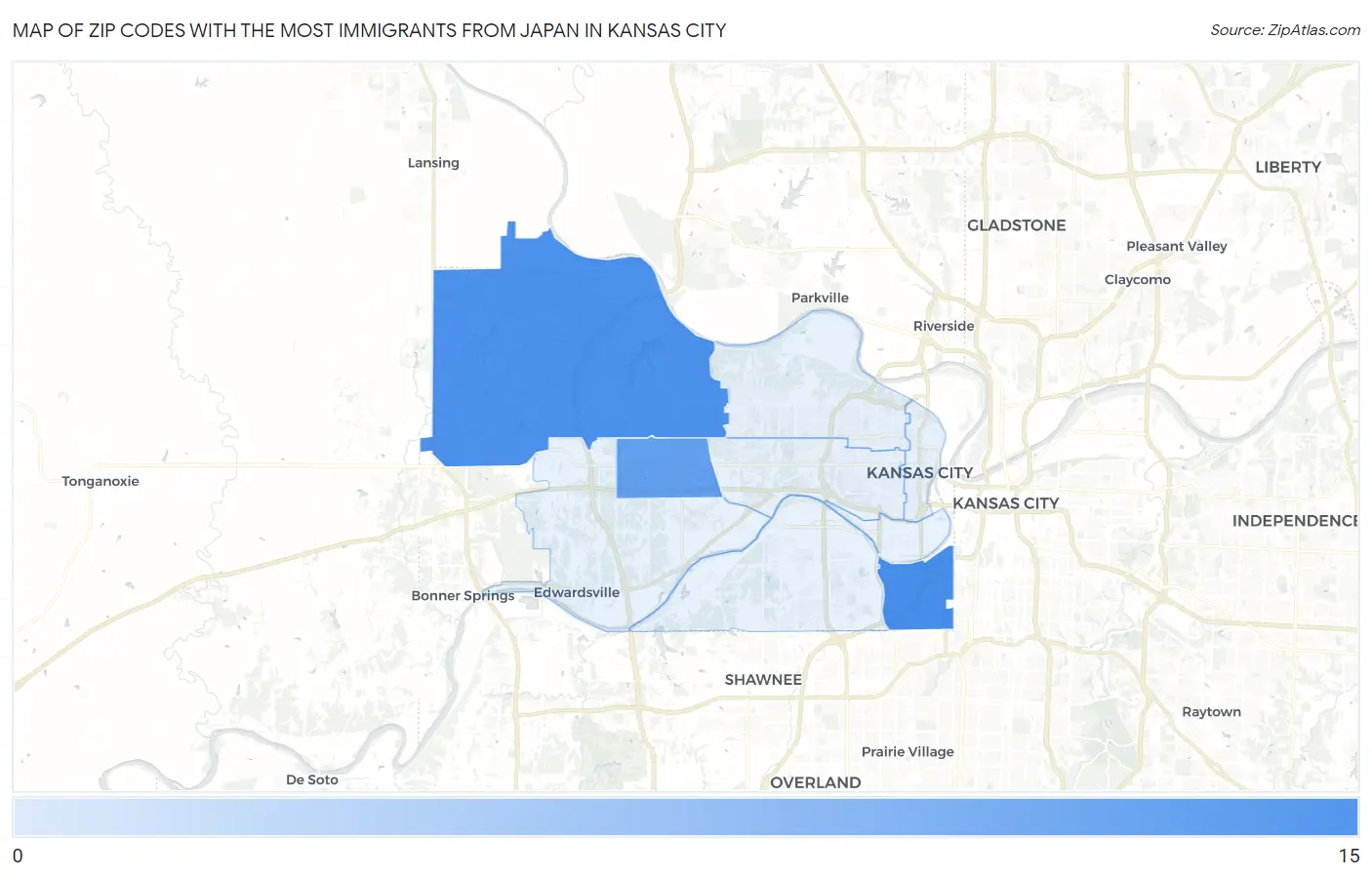 Zip Codes with the Most Immigrants from Japan in Kansas City Map