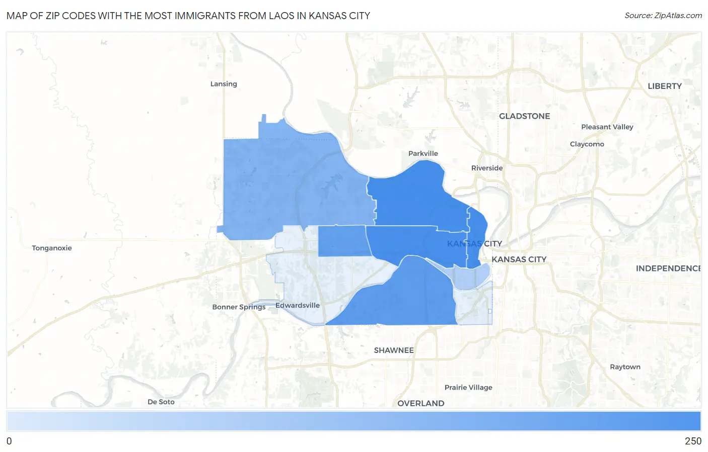 Zip Codes with the Most Immigrants from Laos in Kansas City Map