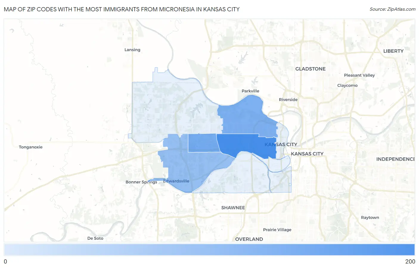 Zip Codes with the Most Immigrants from Micronesia in Kansas City Map