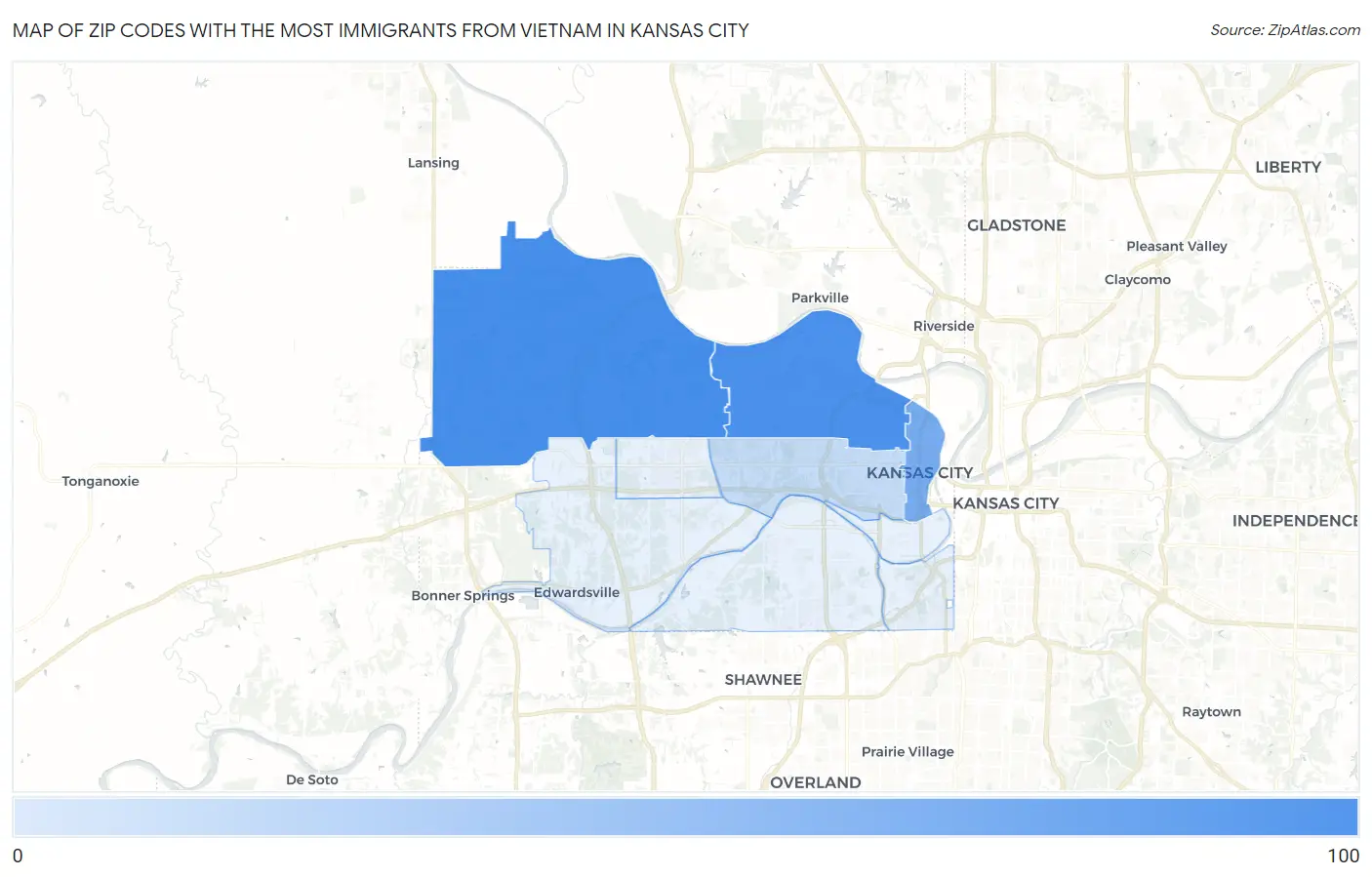Zip Codes with the Most Immigrants from Vietnam in Kansas City Map
