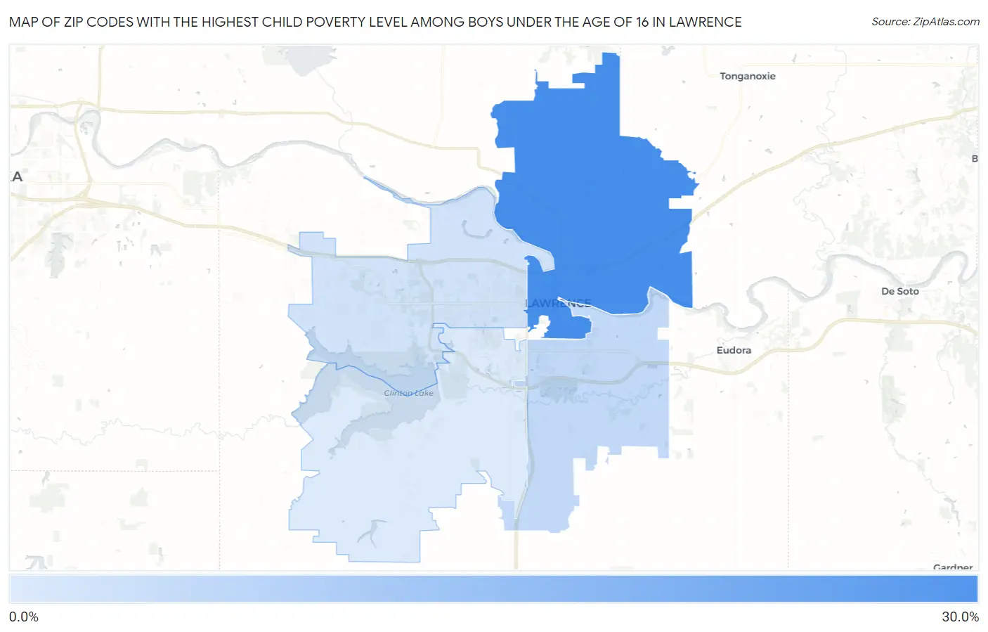 Zip Codes with the Highest Child Poverty Level Among Boys Under the Age of 16 in Lawrence Map