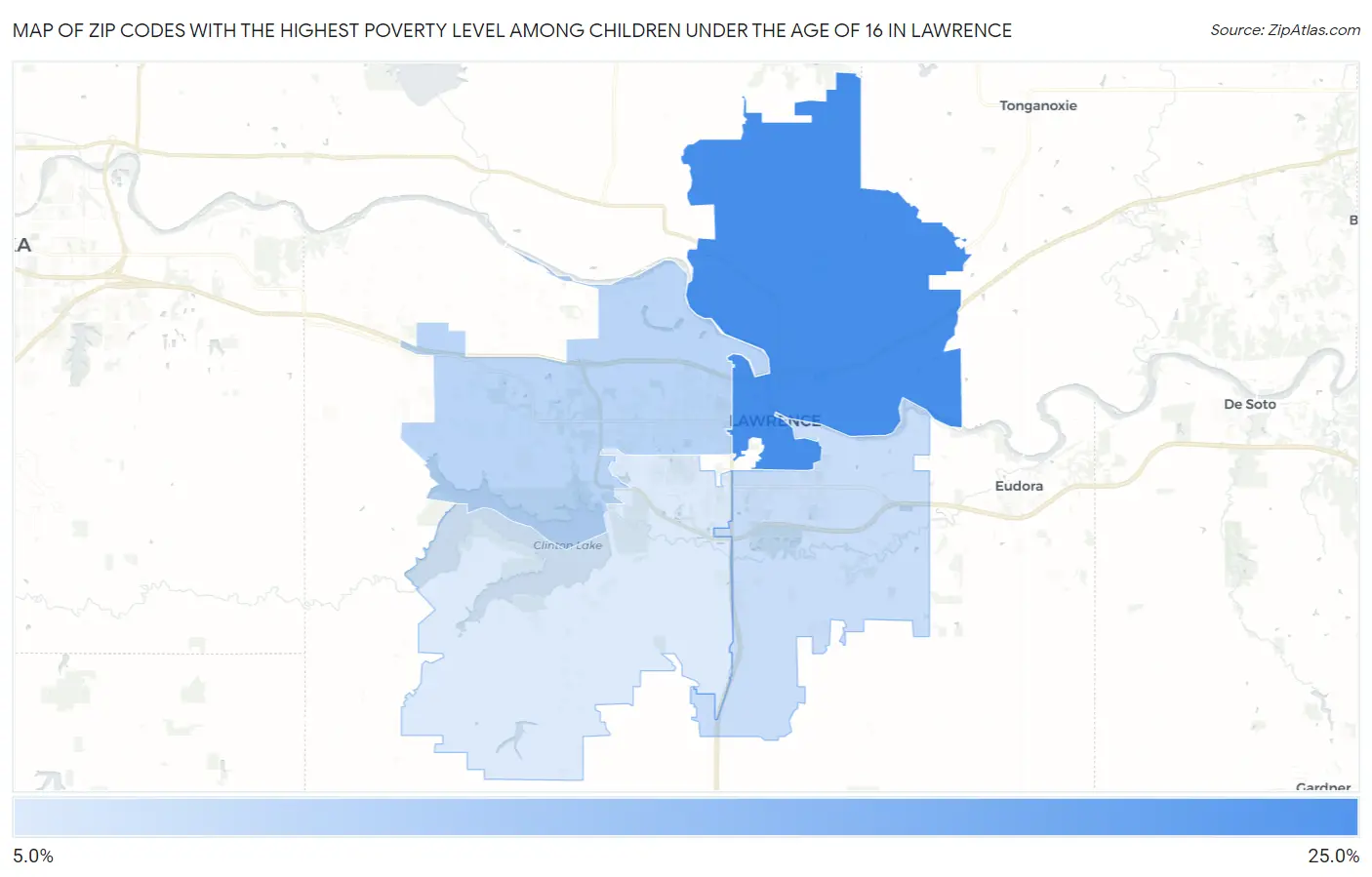 Zip Codes with the Highest Poverty Level Among Children Under the Age of 16 in Lawrence Map
