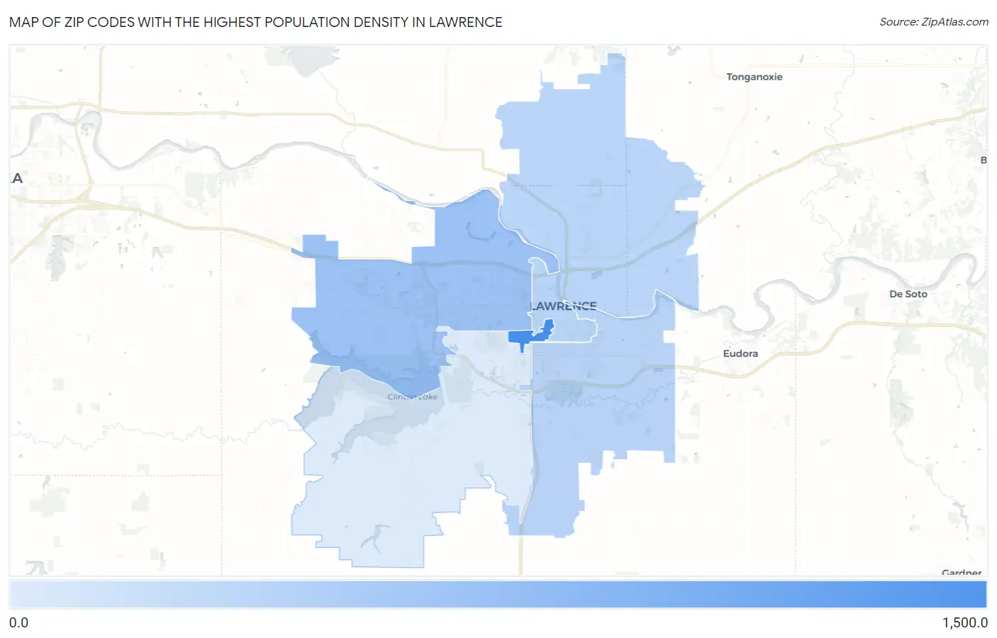 Zip Codes with the Highest Population Density in Lawrence Map
