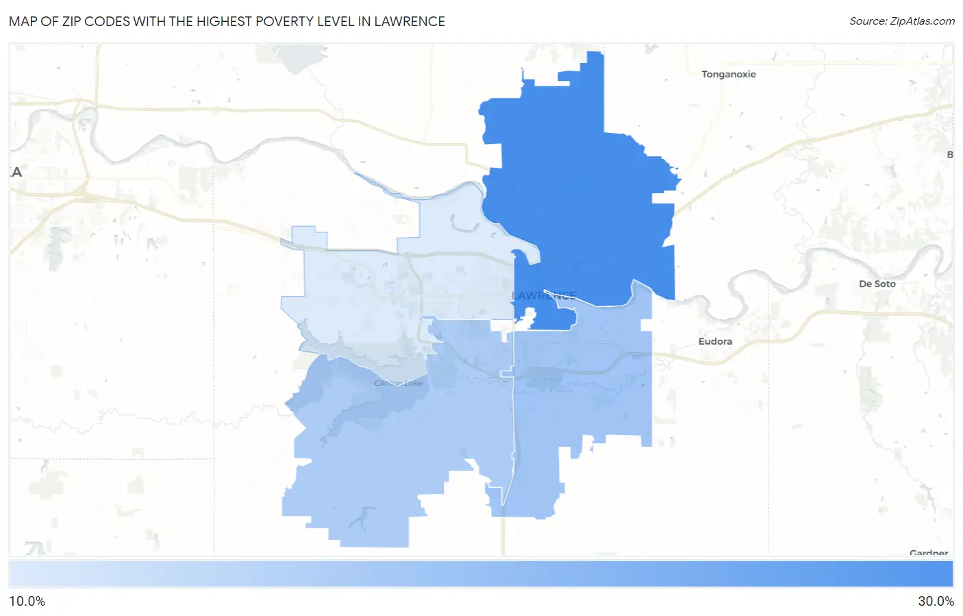 Zip Codes with the Highest Poverty Level in Lawrence Map