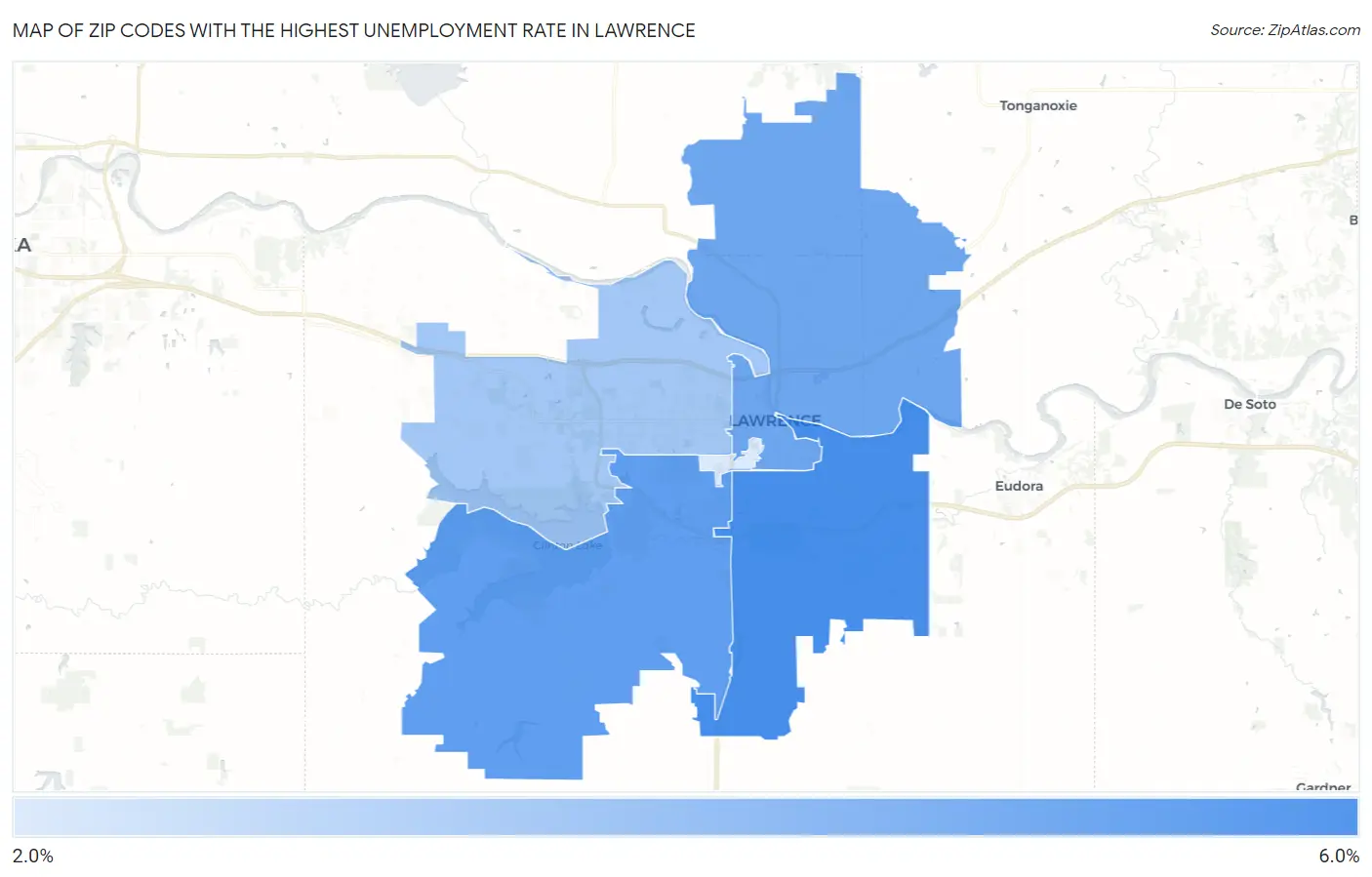 Zip Codes with the Highest Unemployment Rate in Lawrence Map
