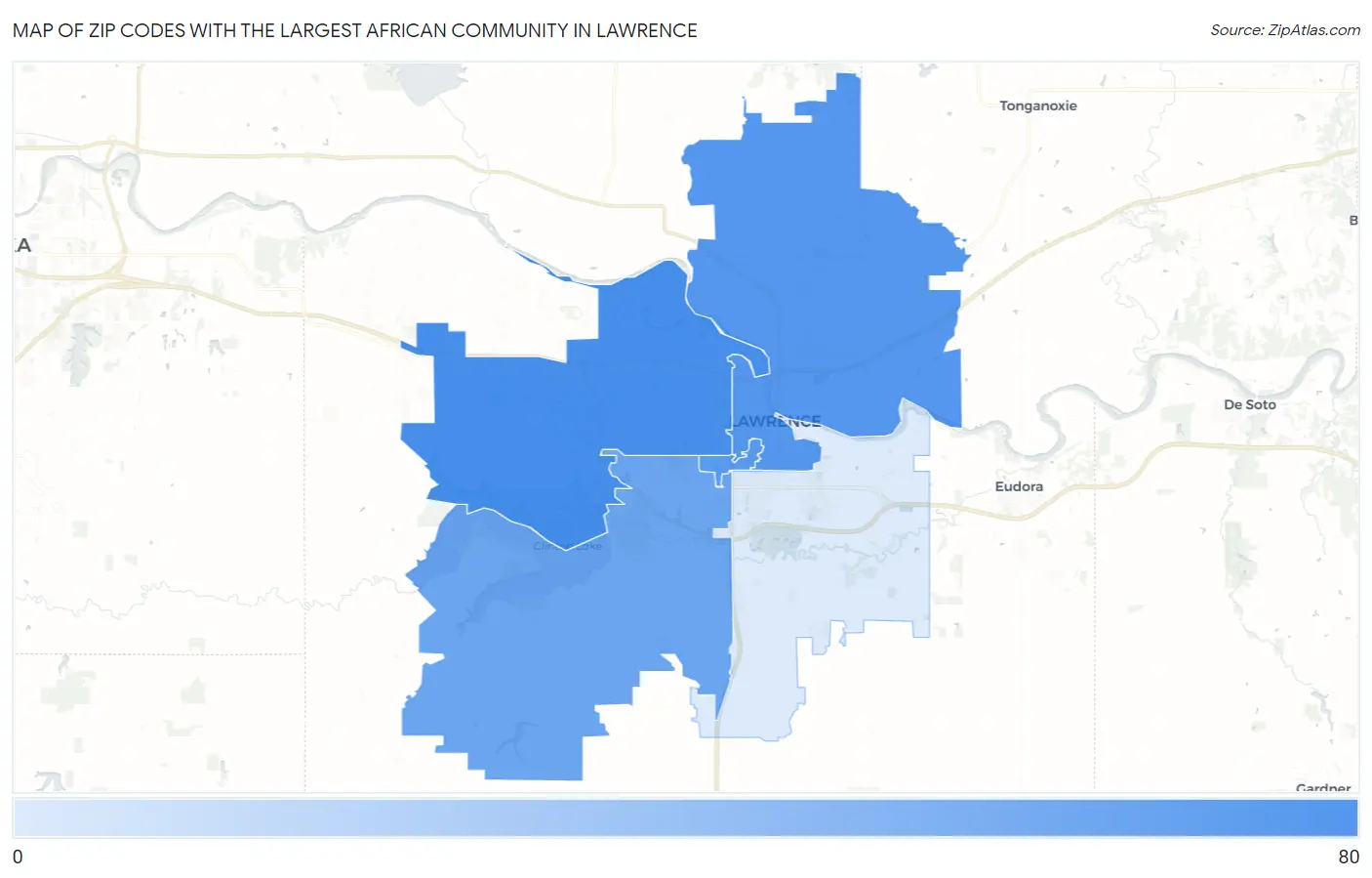 Zip Codes with the Largest African Community in Lawrence Map