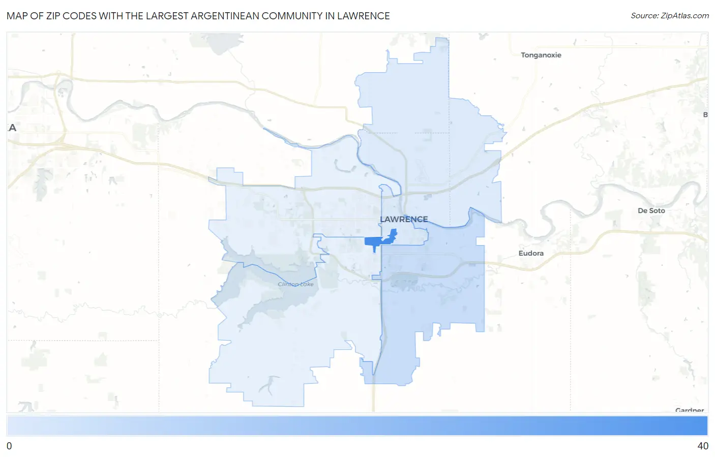 Zip Codes with the Largest Argentinean Community in Lawrence Map