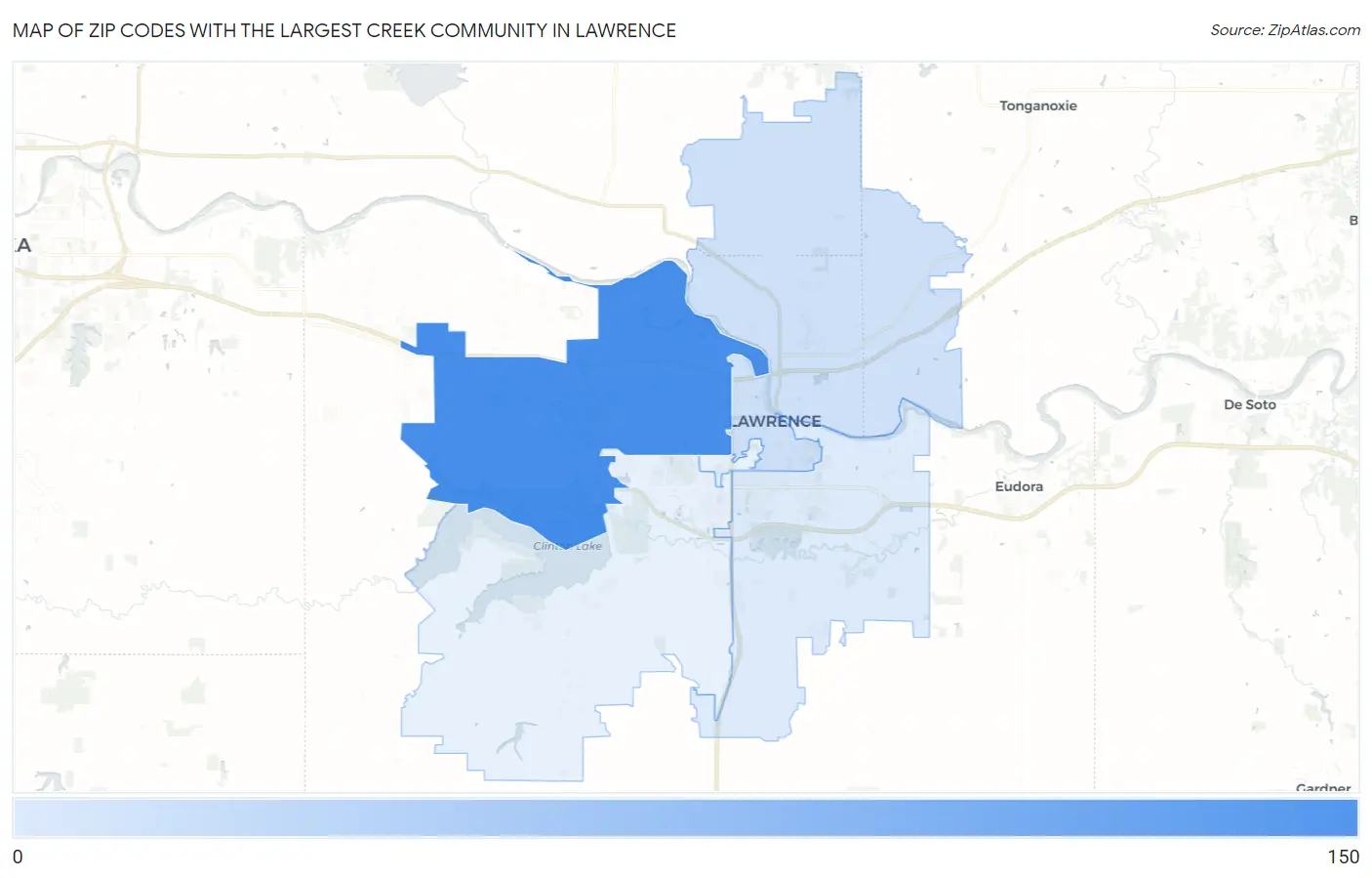 Zip Codes with the Largest Creek Community in Lawrence Map