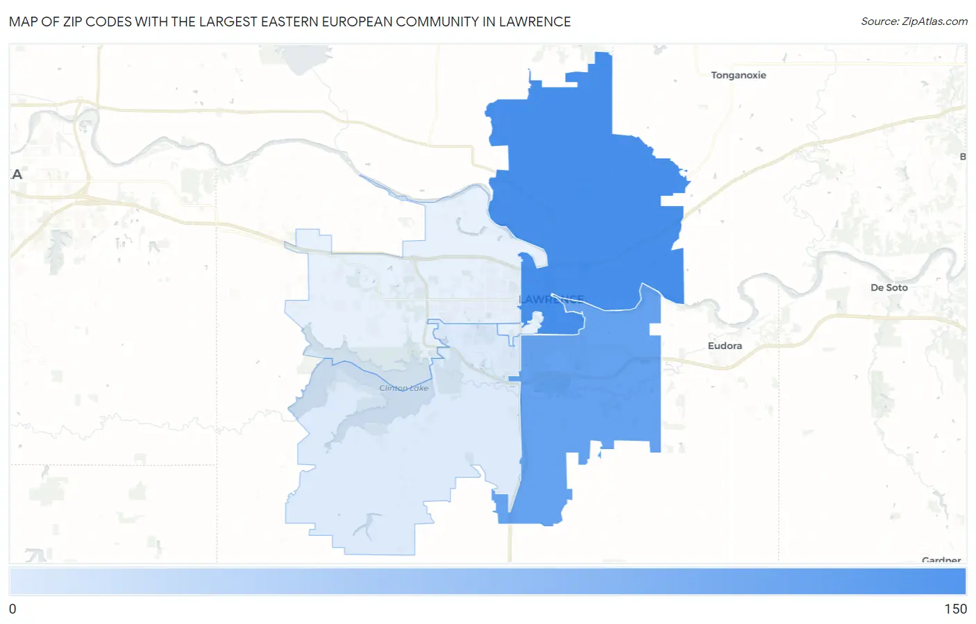Zip Codes with the Largest Eastern European Community in Lawrence Map