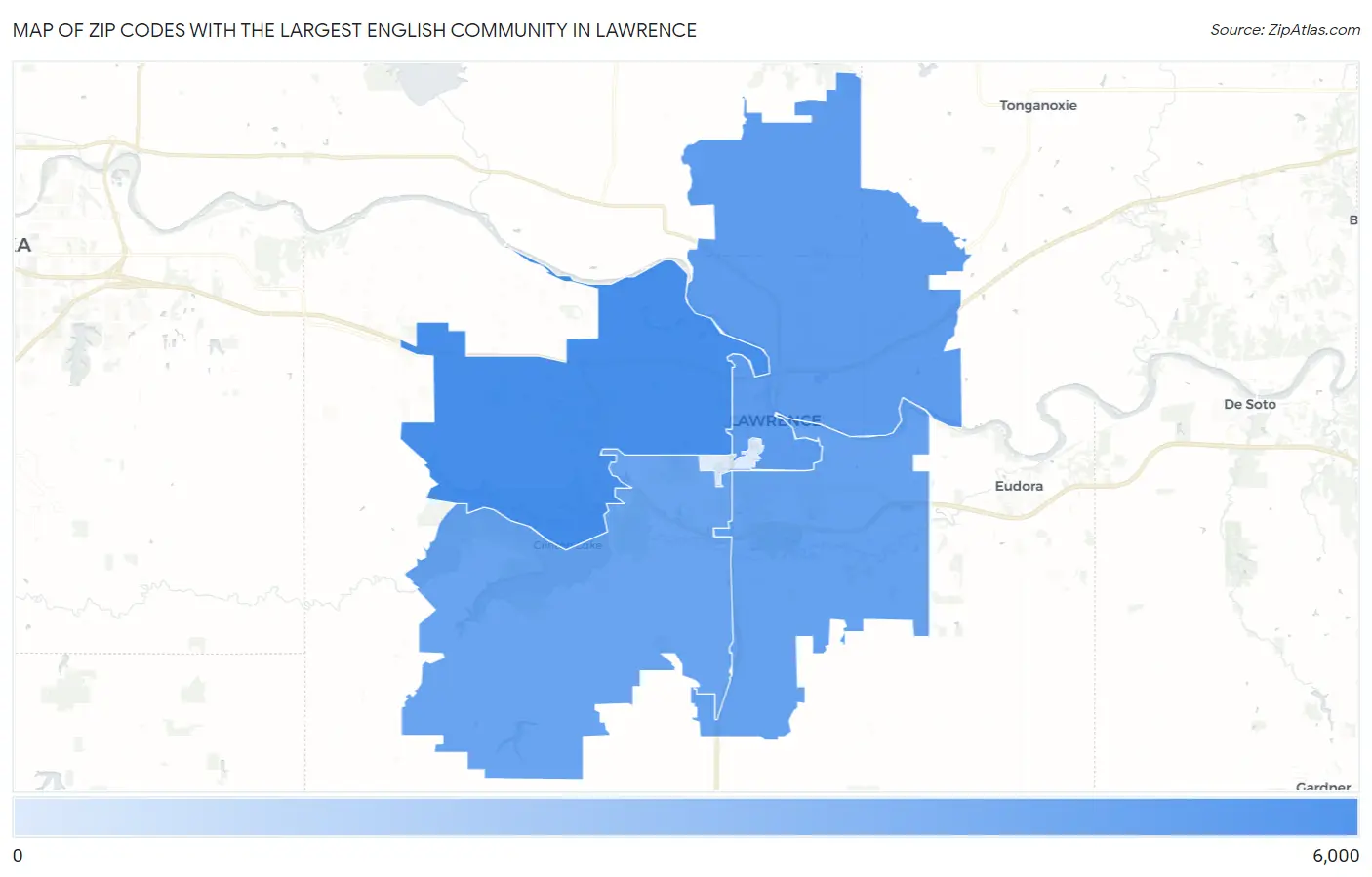 Zip Codes with the Largest English Community in Lawrence Map