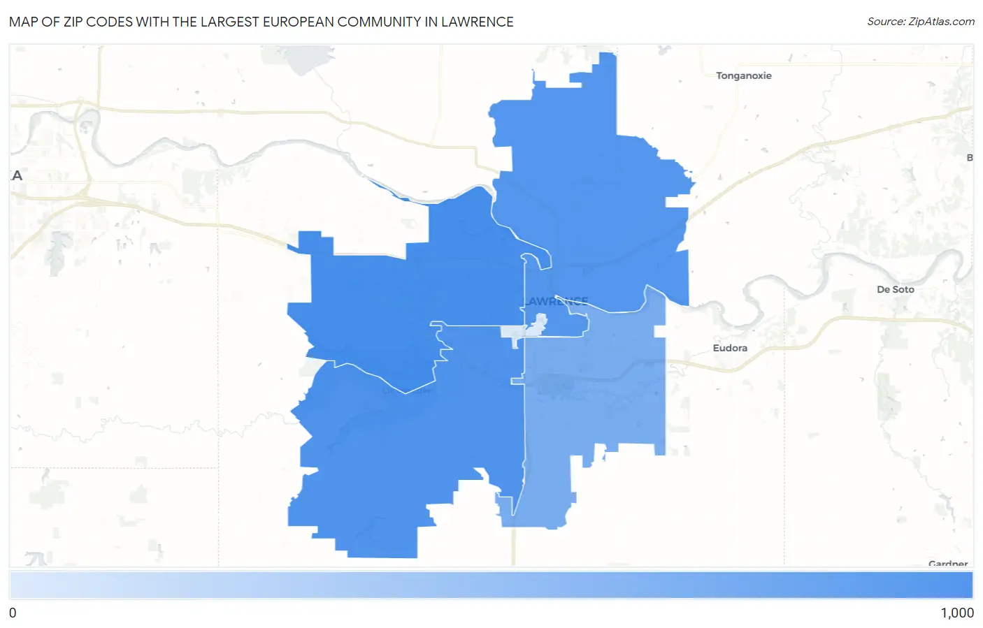 Zip Codes with the Largest European Community in Lawrence Map
