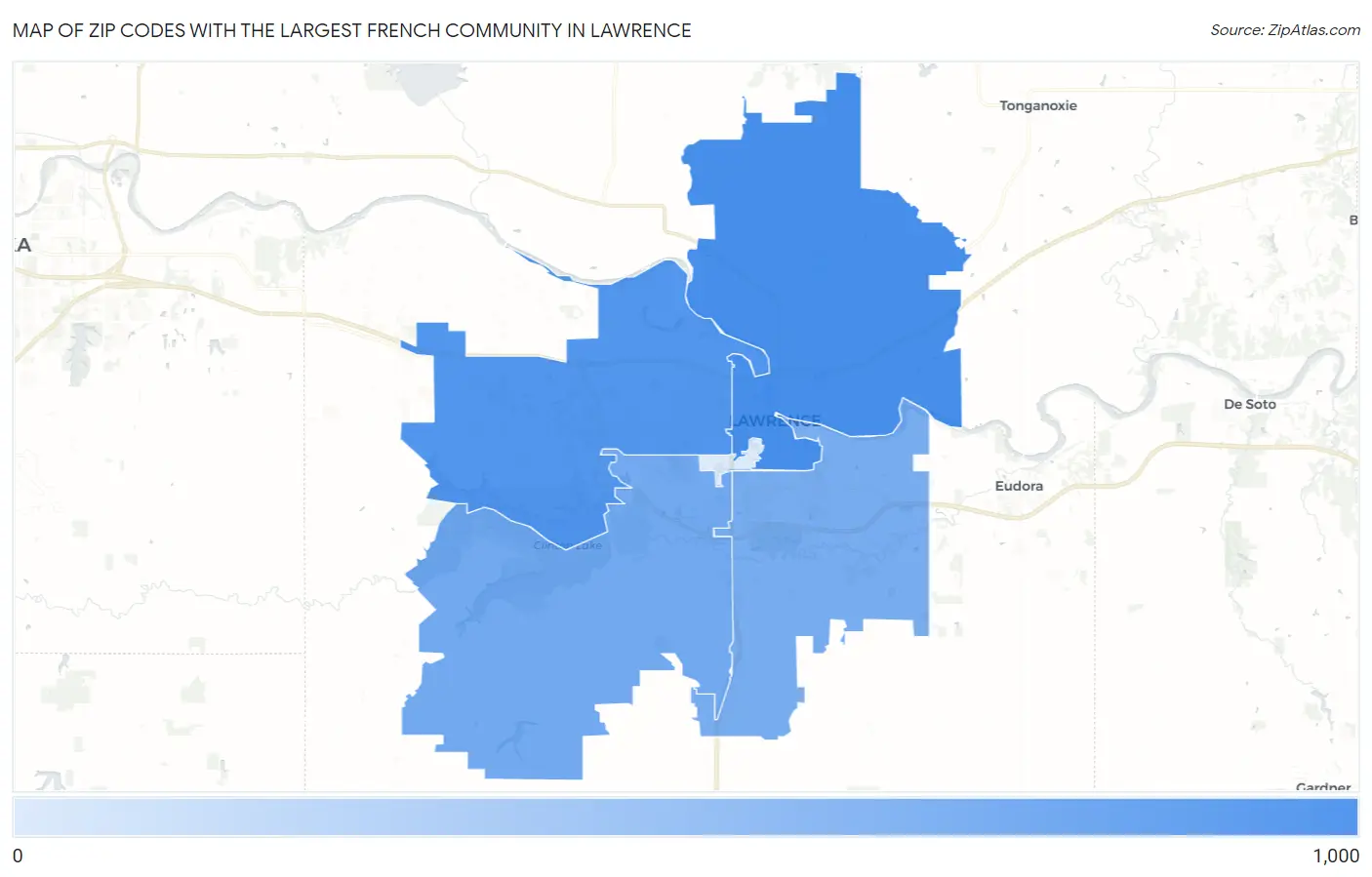 Zip Codes with the Largest French Community in Lawrence Map