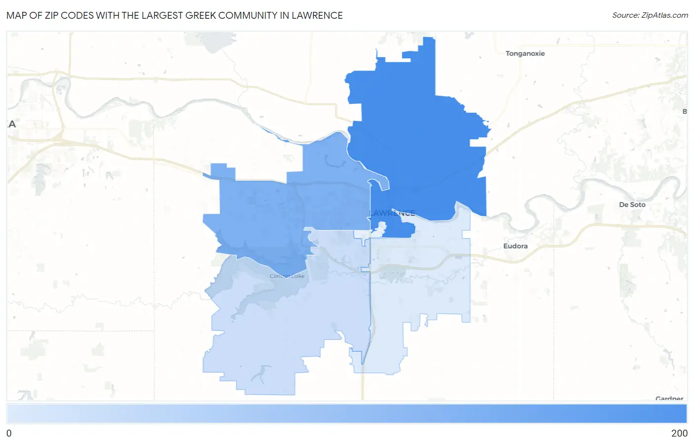 Zip Codes with the Largest Greek Community in Lawrence Map