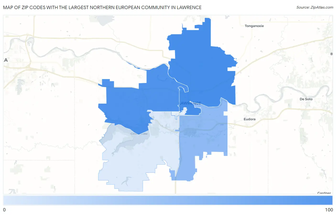 Zip Codes with the Largest Northern European Community in Lawrence Map