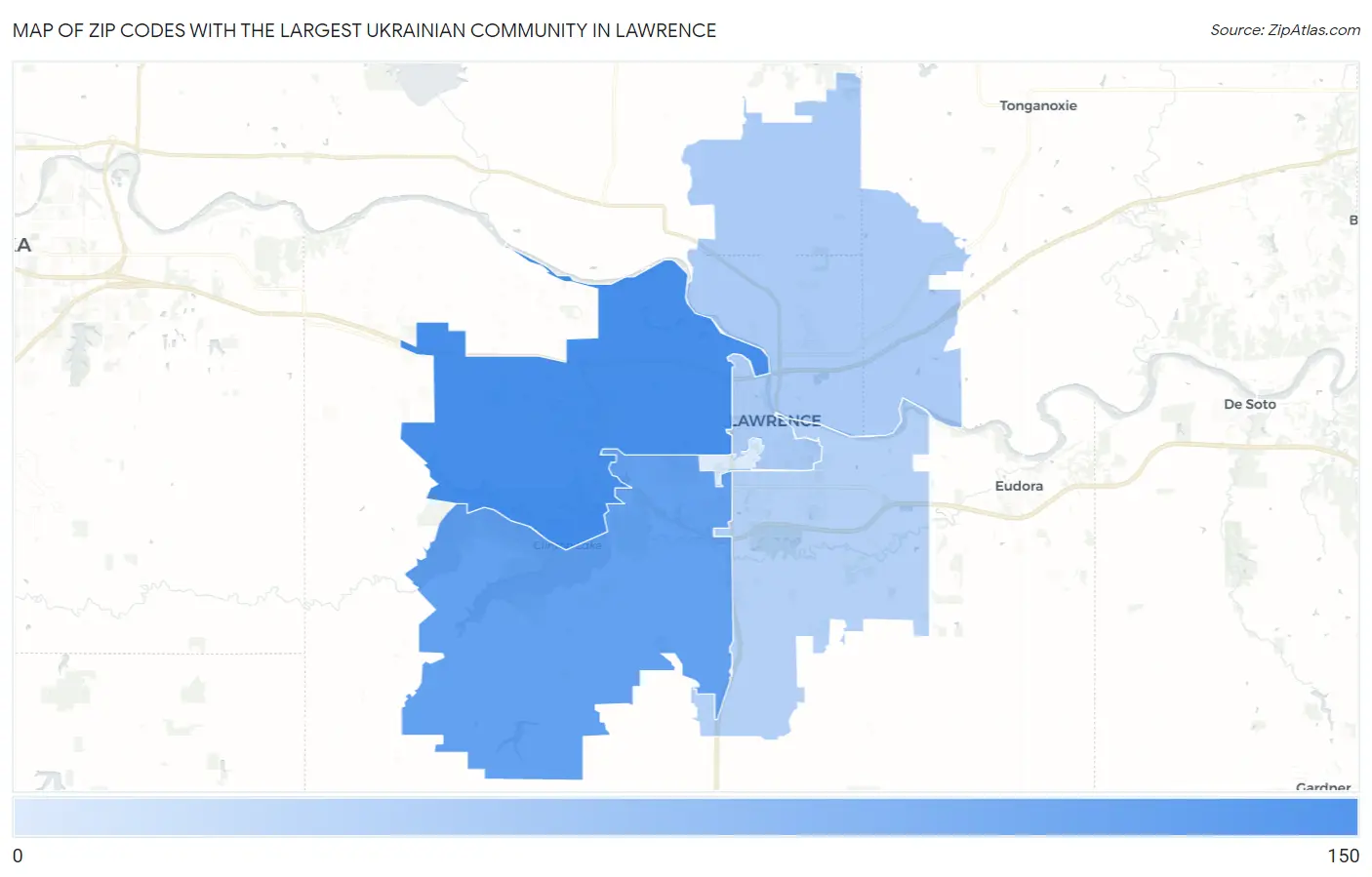 Zip Codes with the Largest Ukrainian Community in Lawrence Map