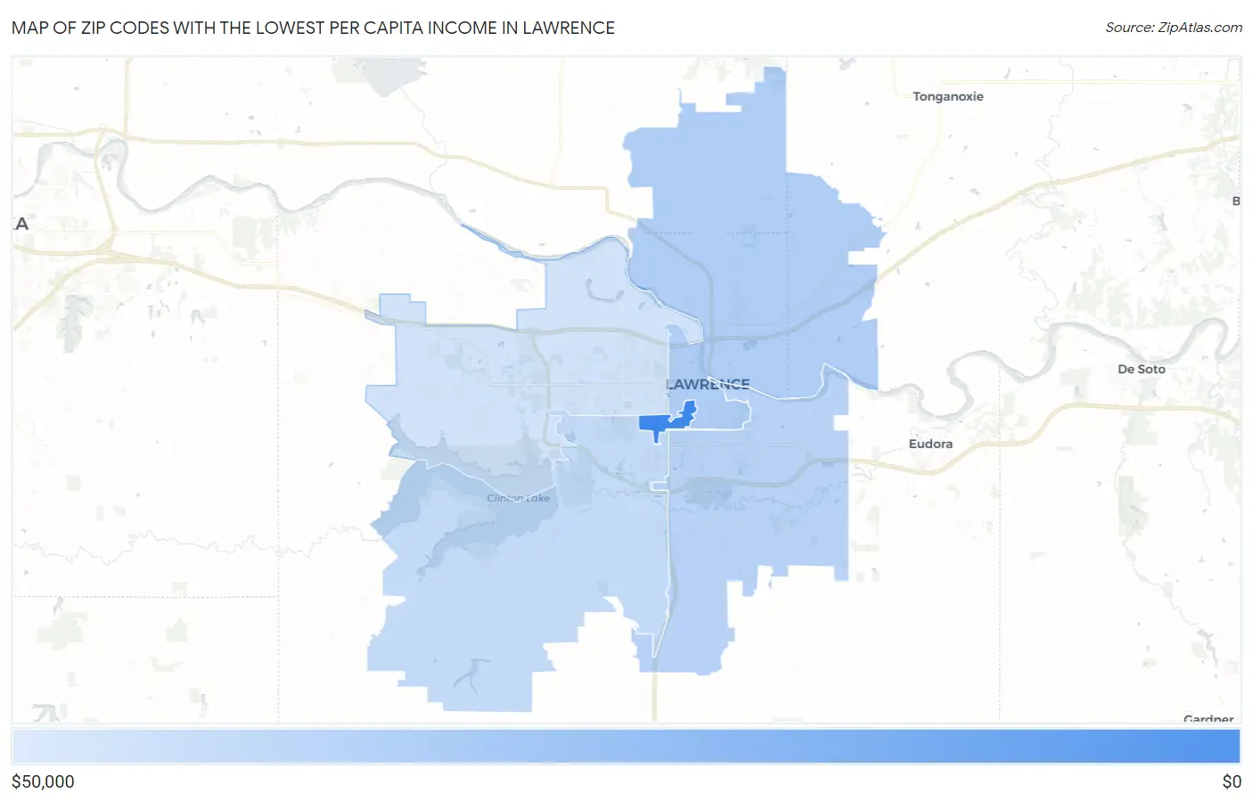 Zip Codes with the Lowest Per Capita Income in Lawrence Map