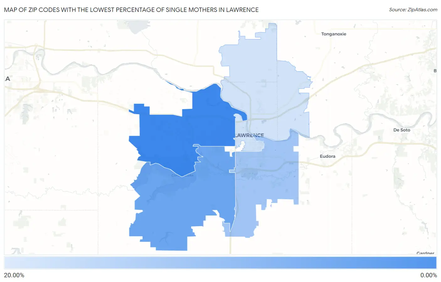 Zip Codes with the Lowest Percentage of Single Mothers in Lawrence Map