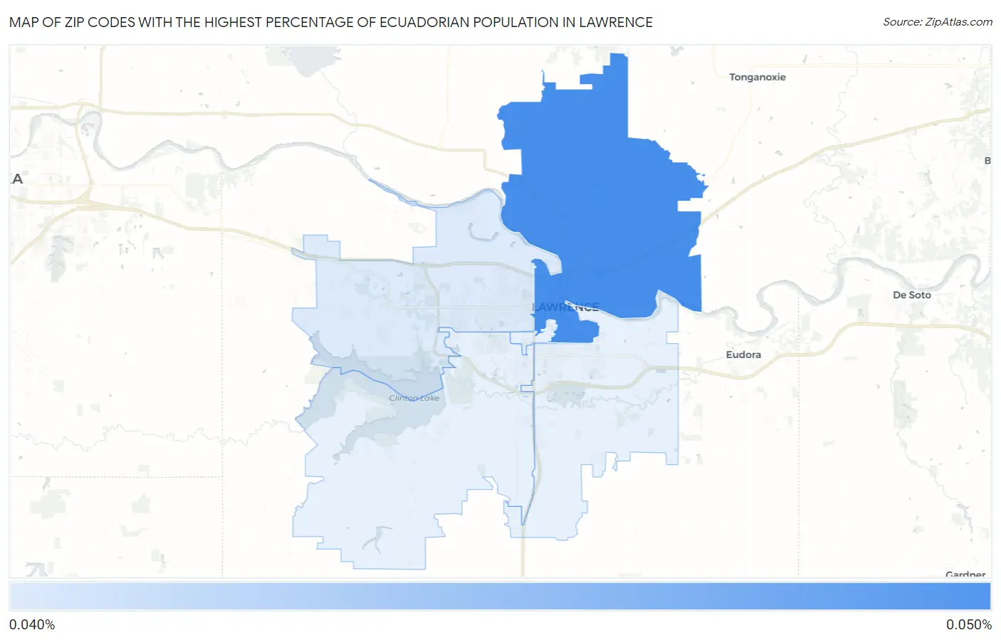 Zip Codes with the Highest Percentage of Ecuadorian Population in Lawrence Map