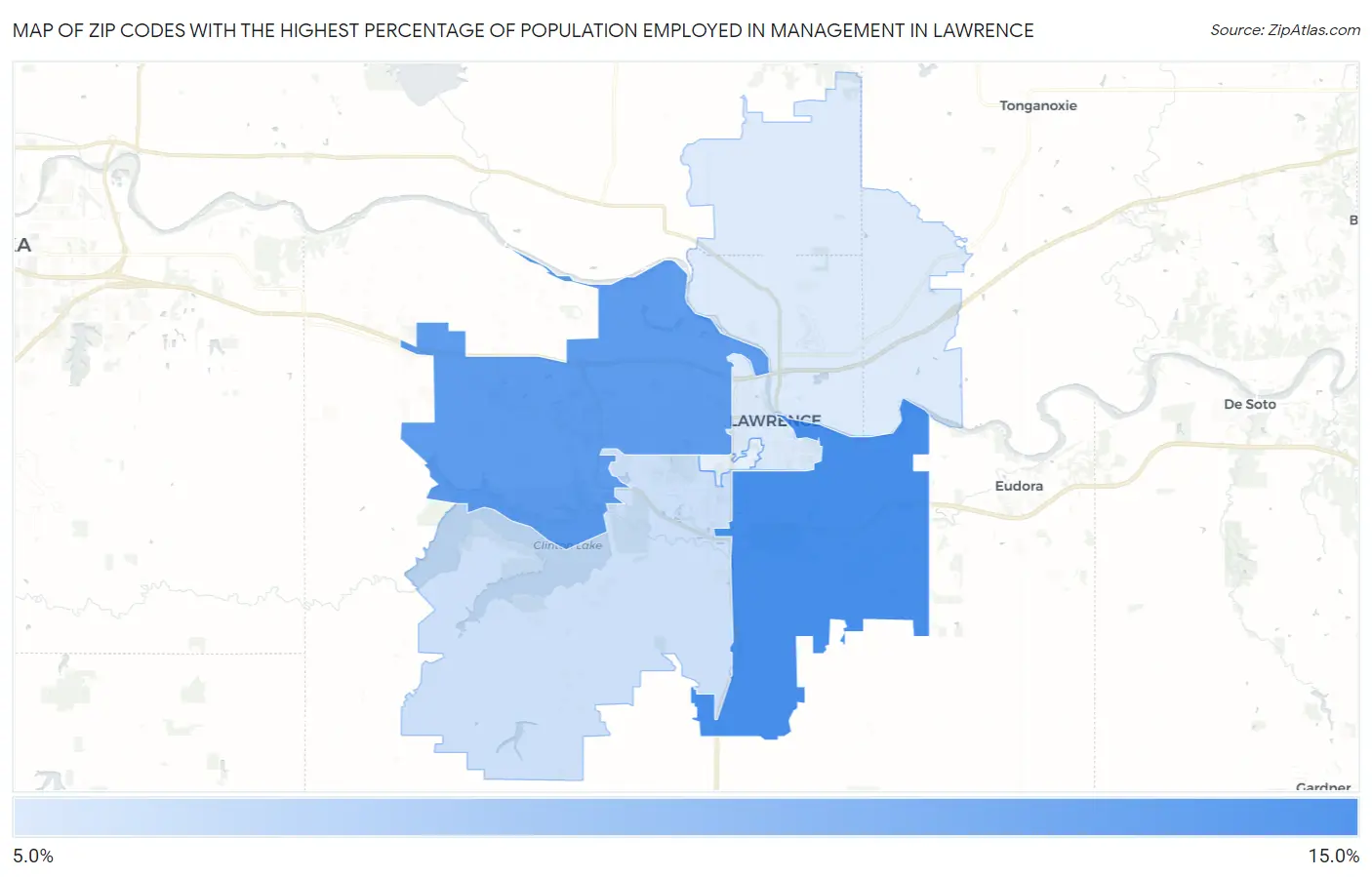 Zip Codes with the Highest Percentage of Population Employed in Management in Lawrence Map