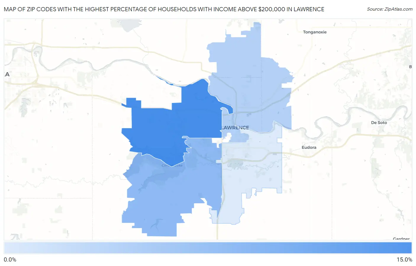 Zip Codes with the Highest Percentage of Households with Income Above $200,000 in Lawrence Map