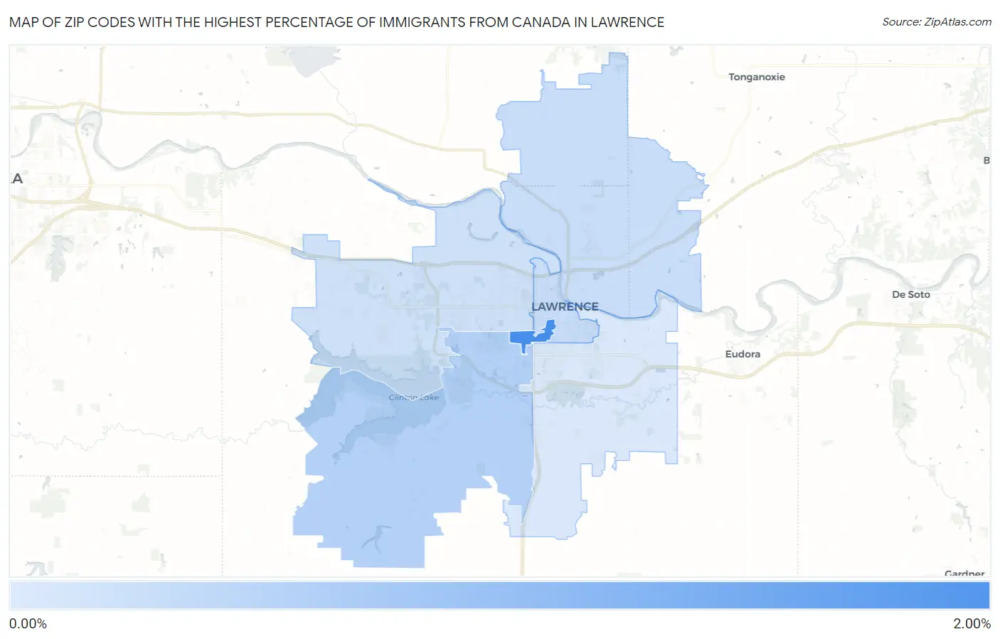 Zip Codes with the Highest Percentage of Immigrants from Canada in Lawrence Map