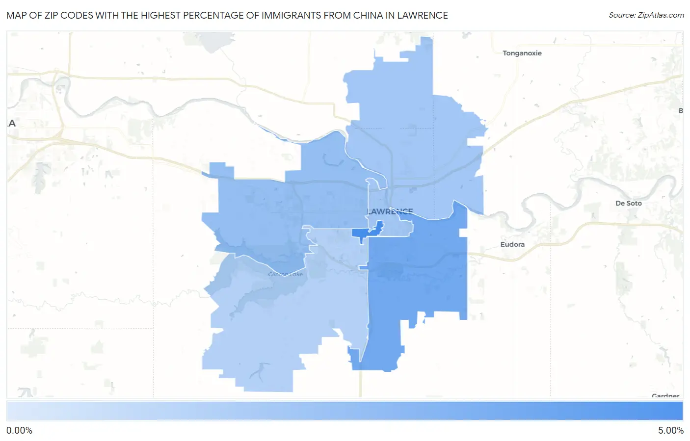 Zip Codes with the Highest Percentage of Immigrants from China in Lawrence Map