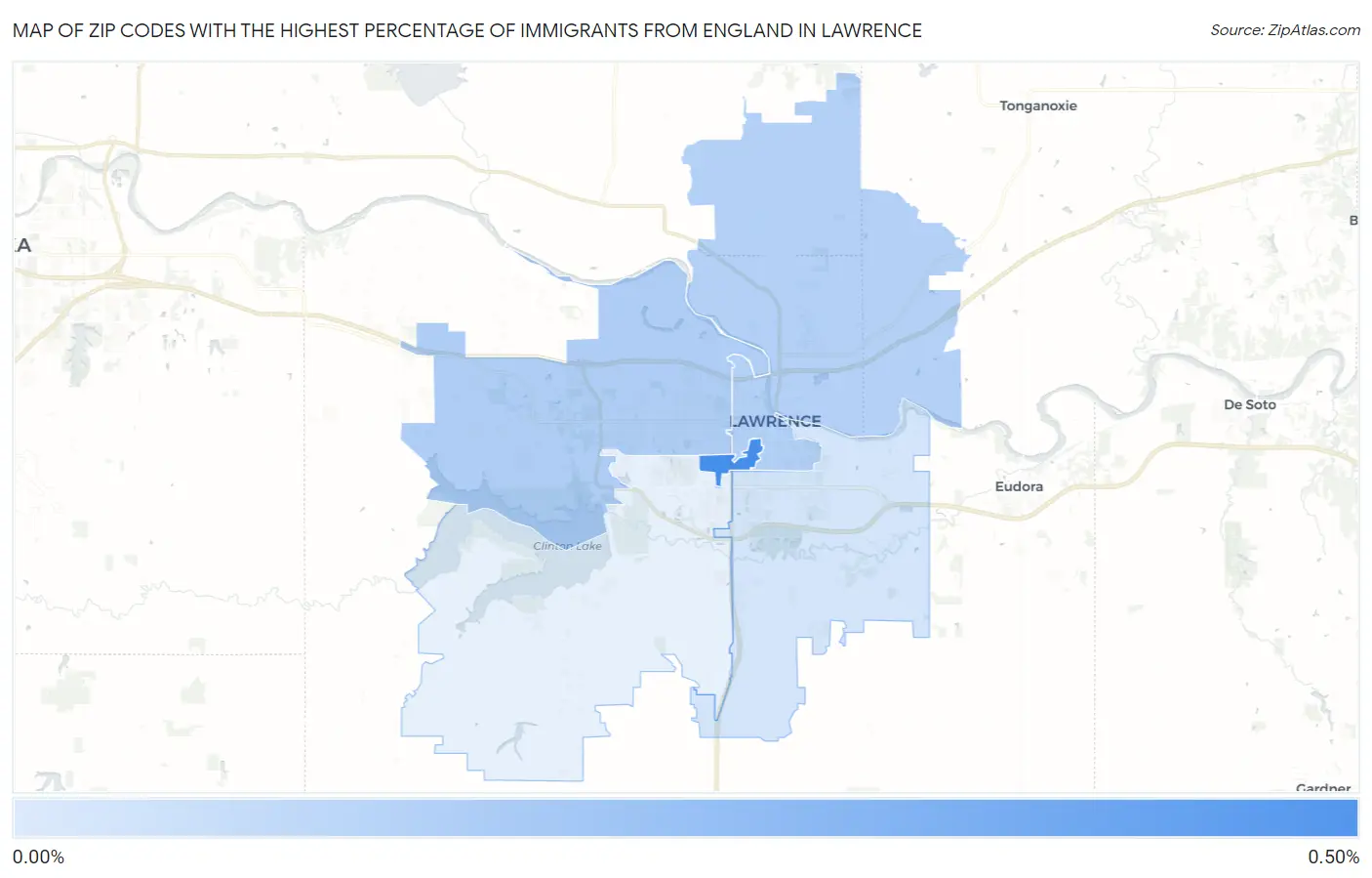 Zip Codes with the Highest Percentage of Immigrants from England in Lawrence Map