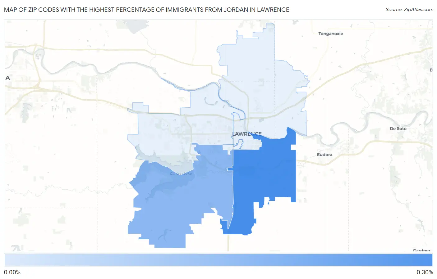 Zip Codes with the Highest Percentage of Immigrants from Jordan in Lawrence Map
