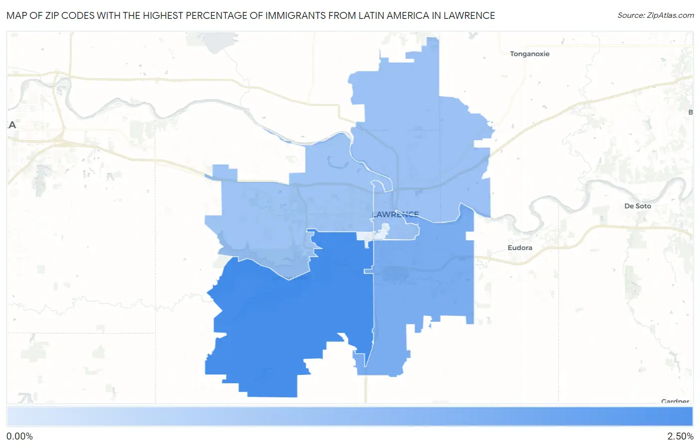 Zip Codes with the Highest Percentage of Immigrants from Latin America in Lawrence Map