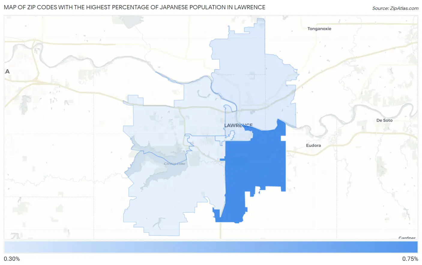 Zip Codes with the Highest Percentage of Japanese Population in Lawrence Map