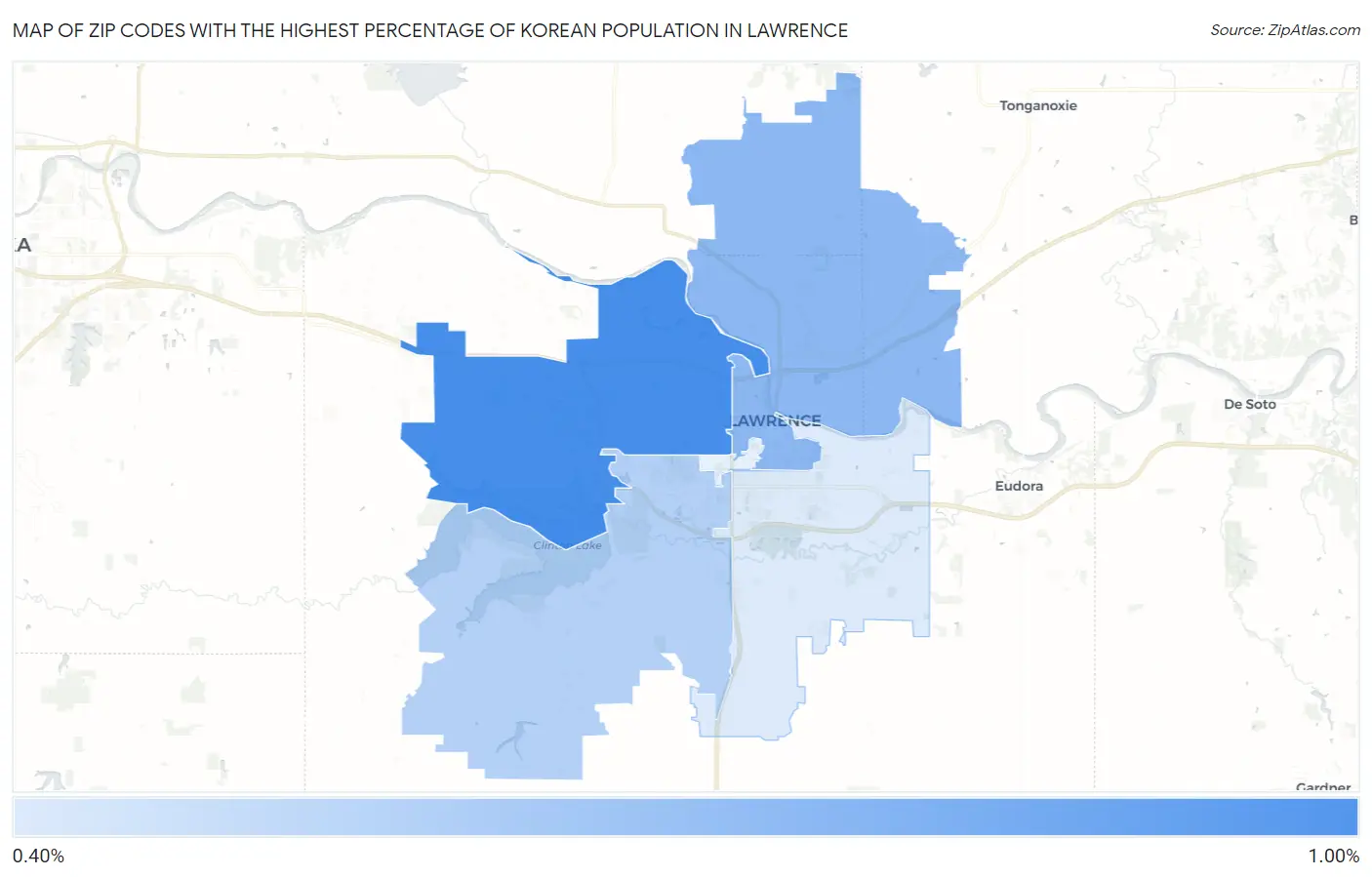 Zip Codes with the Highest Percentage of Korean Population in Lawrence Map