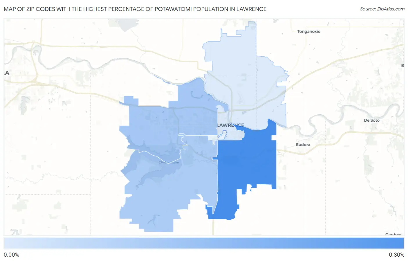 Zip Codes with the Highest Percentage of Potawatomi Population in Lawrence Map