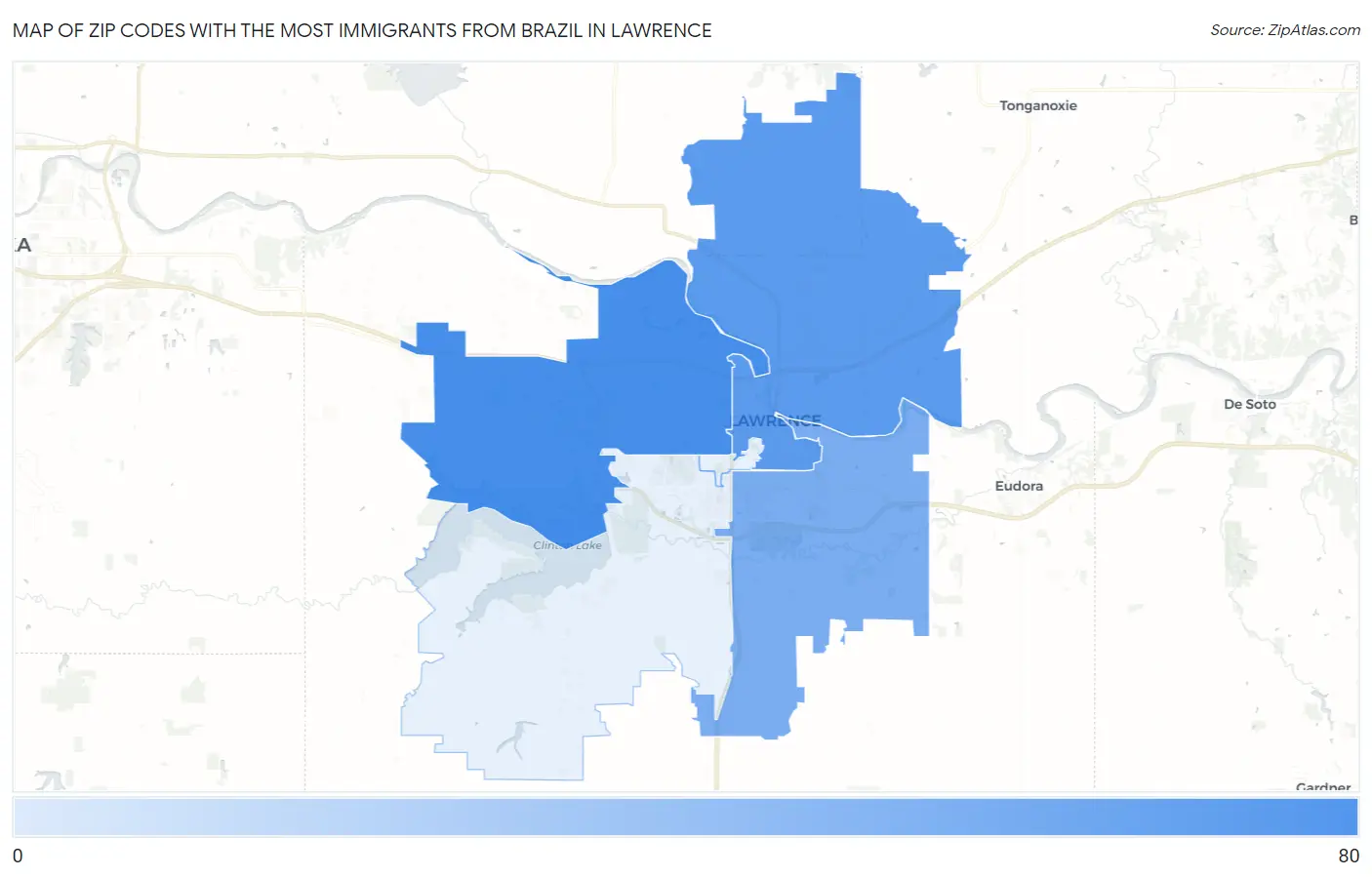 Zip Codes with the Most Immigrants from Brazil in Lawrence Map