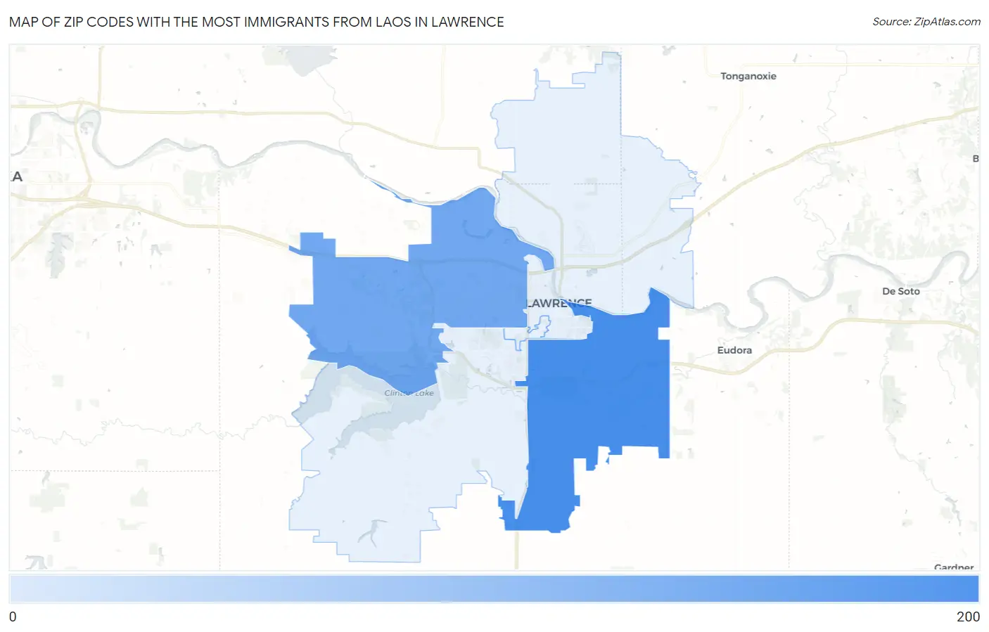 Zip Codes with the Most Immigrants from Laos in Lawrence Map