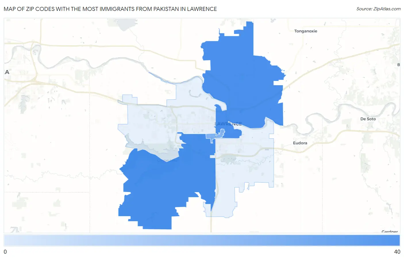 Zip Codes with the Most Immigrants from Pakistan in Lawrence Map