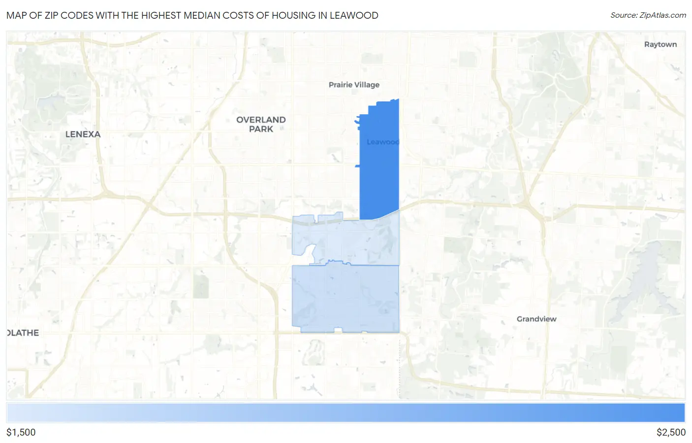 Zip Codes with the Highest Median Costs of Housing in Leawood Map