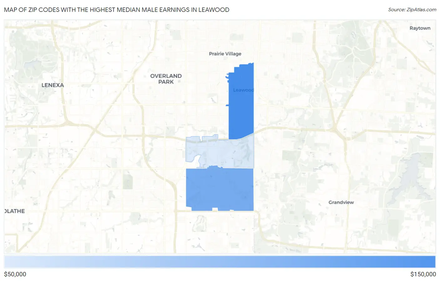 Zip Codes with the Highest Median Male Earnings in Leawood Map