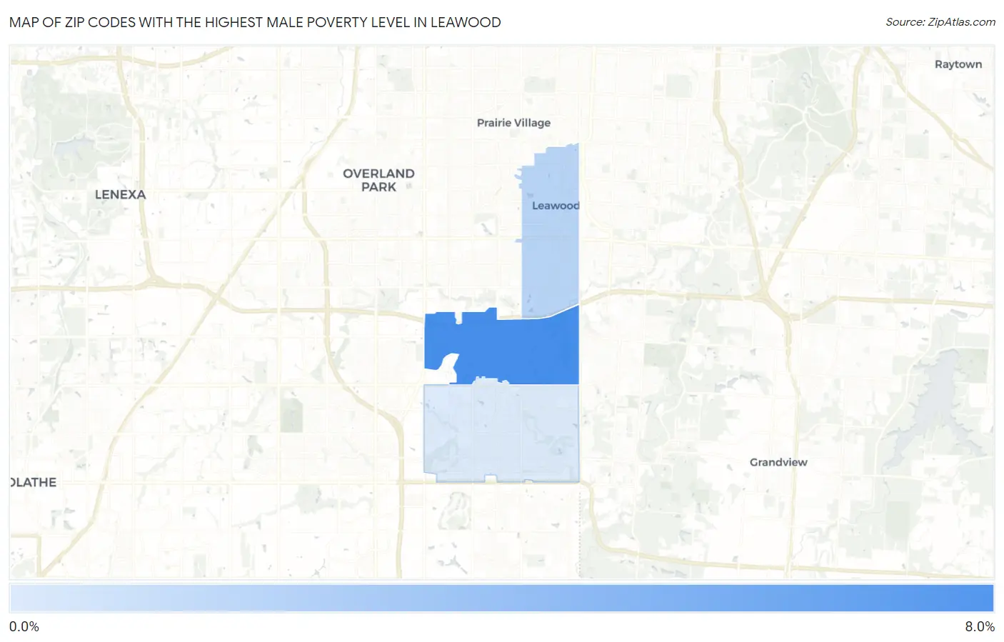 Zip Codes with the Highest Male Poverty Level in Leawood Map