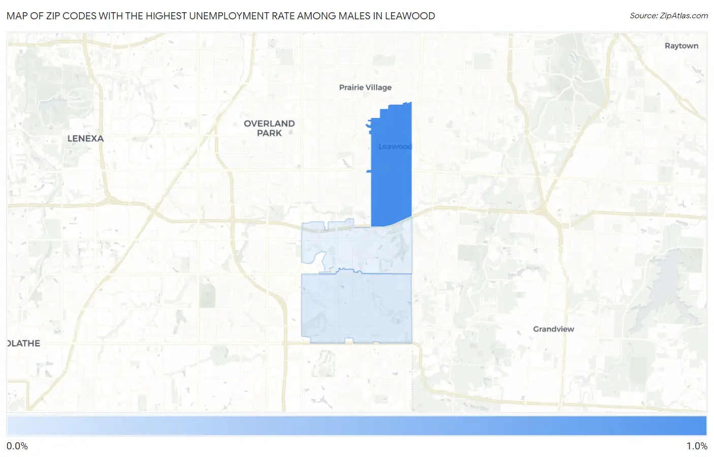 Zip Codes with the Highest Unemployment Rate Among Males in Leawood Map