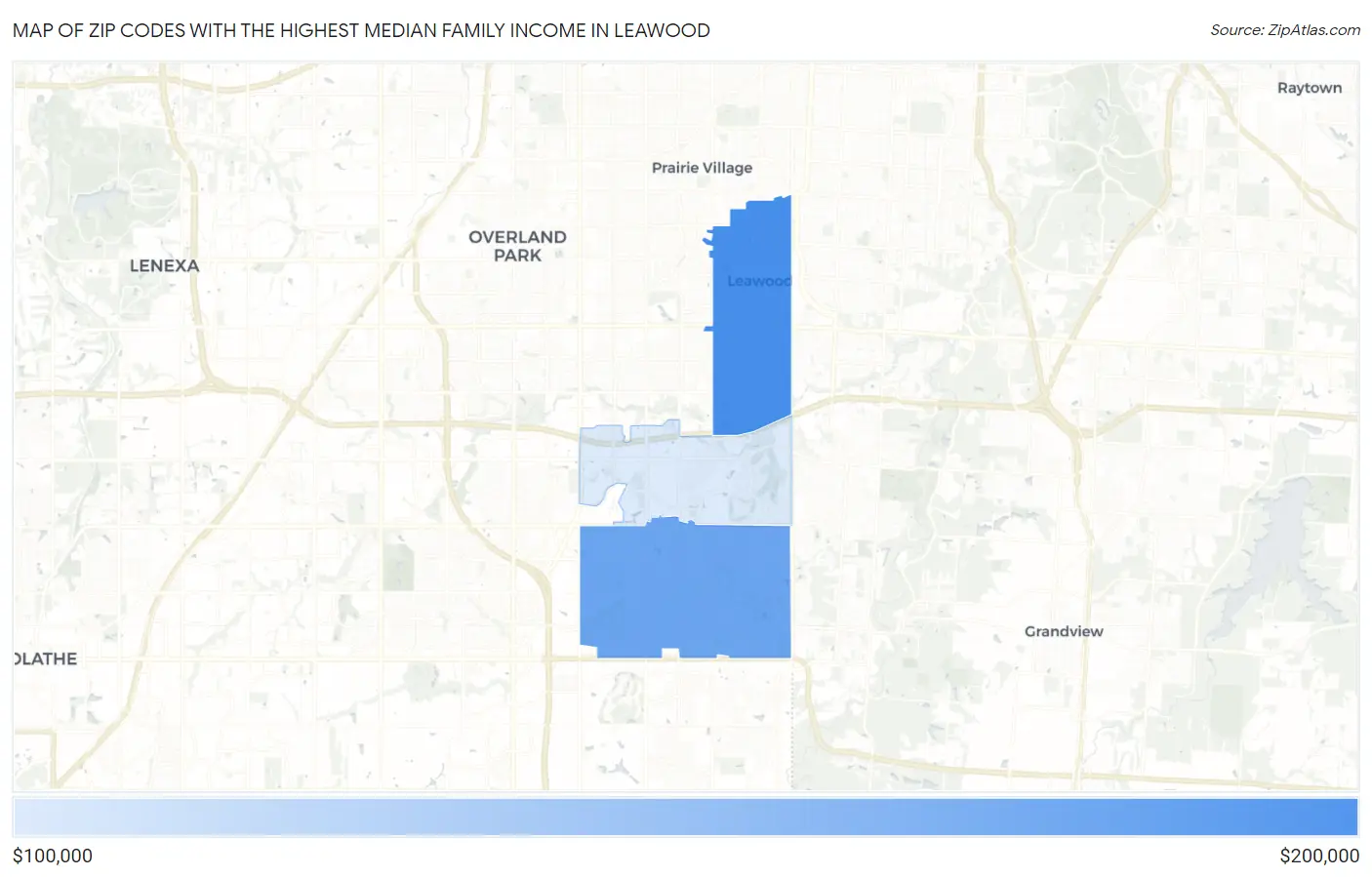 Zip Codes with the Highest Median Family Income in Leawood Map