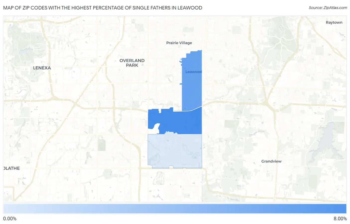 Zip Codes with the Highest Percentage of Single Fathers in Leawood Map