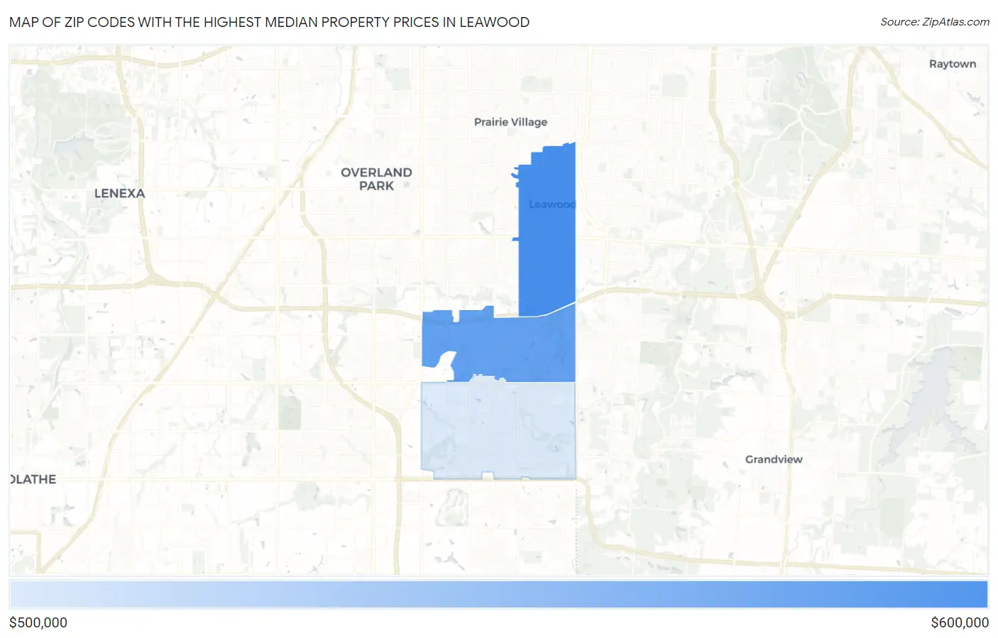 Zip Codes with the Highest Median Property Prices in Leawood Map