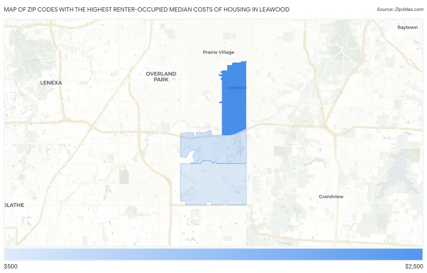Zip Codes with the Highest Renter-Occupied Median Costs of Housing in Leawood Map