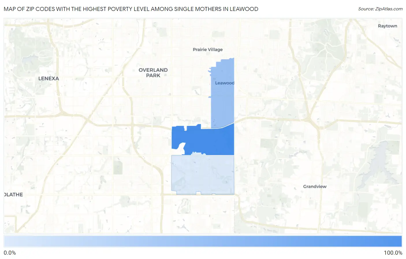Zip Codes with the Highest Poverty Level Among Single Mothers in Leawood Map