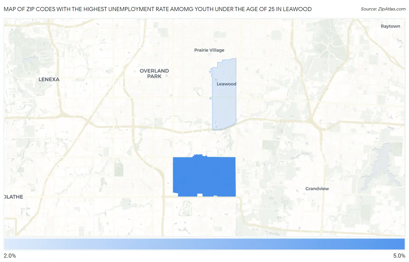 Zip Codes with the Highest Unemployment Rate Amomg Youth Under the Age of 25 in Leawood Map