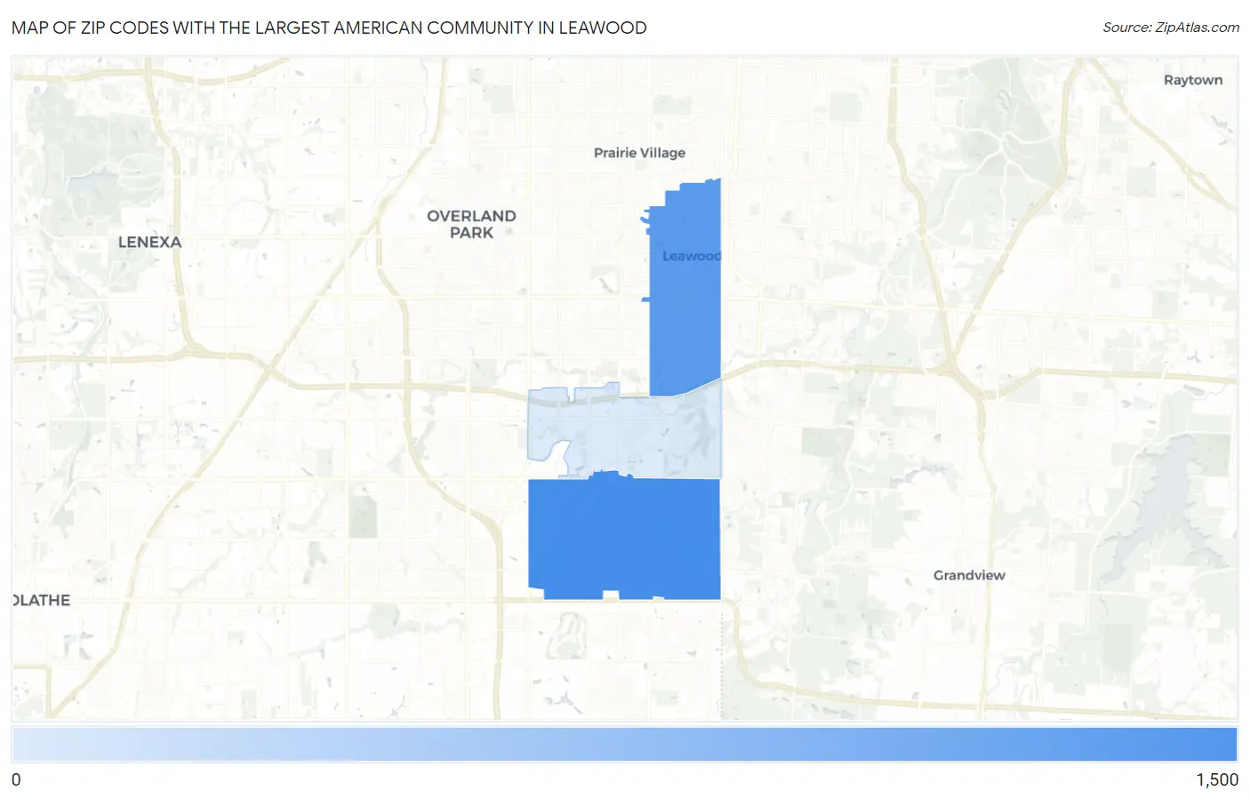 Zip Codes with the Largest American Community in Leawood Map