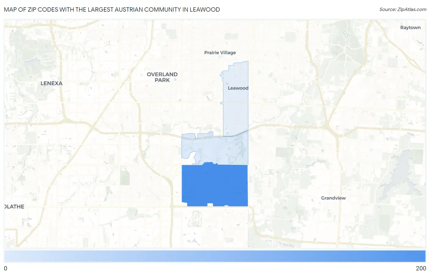 Zip Codes with the Largest Austrian Community in Leawood Map